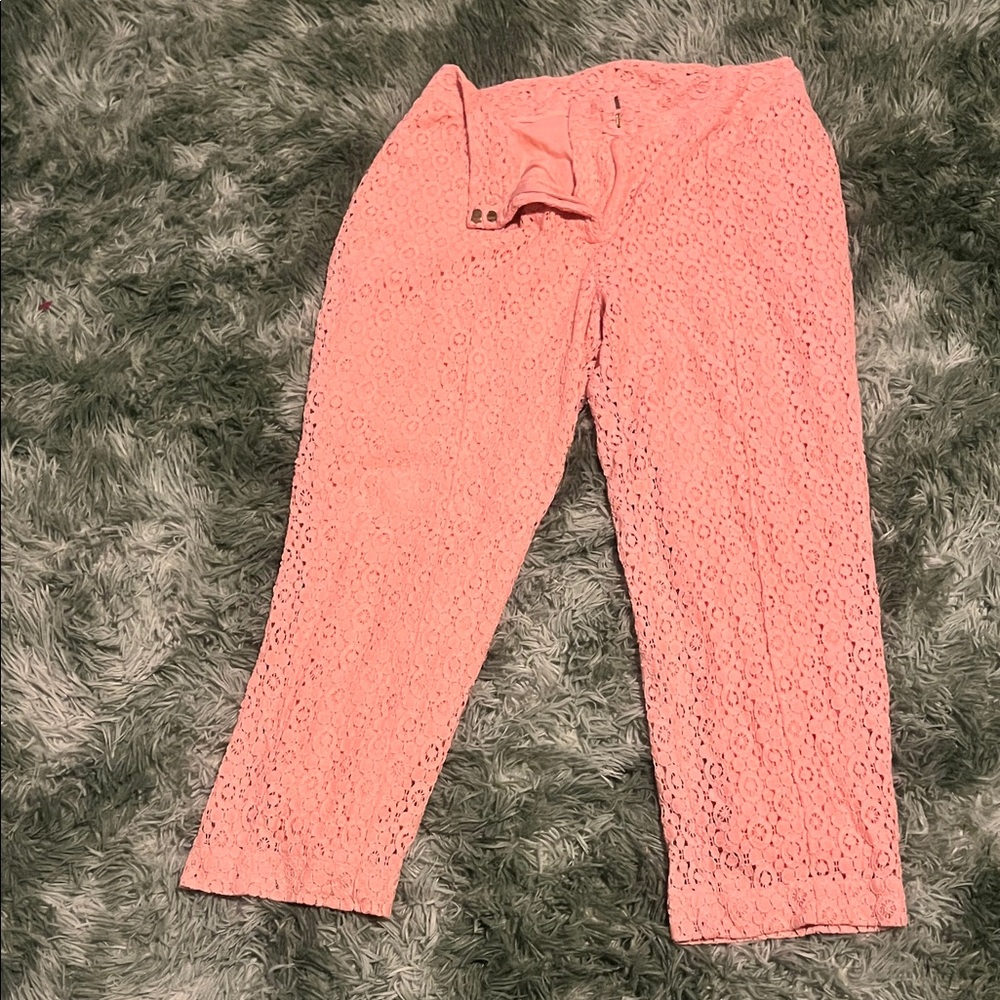 Pink Lace Cropped Pants